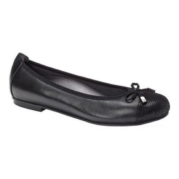 Vionic Minna Black Leather Ballet Flat Toe Cap Bow Detail - 9.5